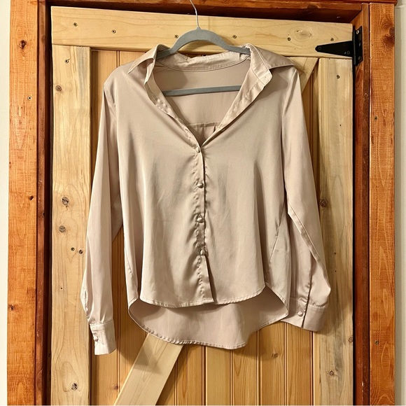 SHEIN Tops - SHEIN Champagne Button-Down Women's Shirt